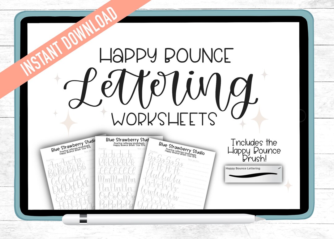 Happy Bounce Lettering Practice Worksheets for Procreate | Includes the ...