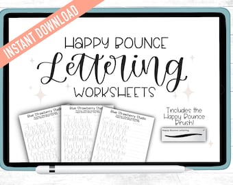 Happy Bounce Lettering Practice Worksheets for Procreate | Includes the brush! | Full Alphabet Lettering Worksheets