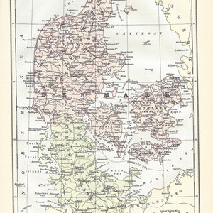 Ancienne carte DANEMARK, EUROPE de la 9e édition Encyclopaedia Britannica 1875-1889 - estampe originale rare de carte du XIXe siècle - carte victorienne