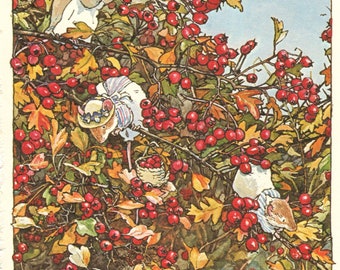 Brambly Hedge "Autumn Story" Original Jill Barklem Vintage 2-sided Print - Cute Mice - Unique Gift