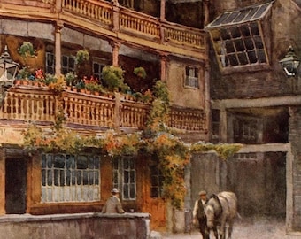 1924 London Antique Print: The George Inn Watercolour Art