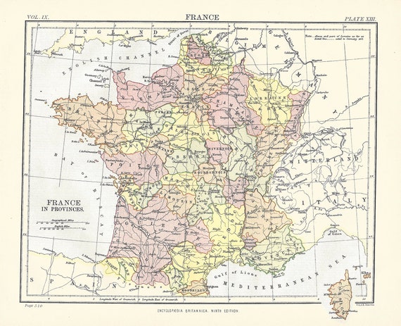 Antique Map of France (in Provinces): 1875 Encyclopaedia