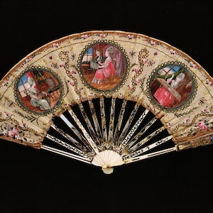 PRINT ONLY -  Antique Decorative Hand-Held Fan - Scenes of Daily Life - Gift for fan collectors and lovers of costume accessories (52)