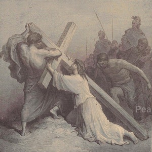 1891 Gustave Doré Print: Christ Fainting Under Cross, Antique Bible Illustration
