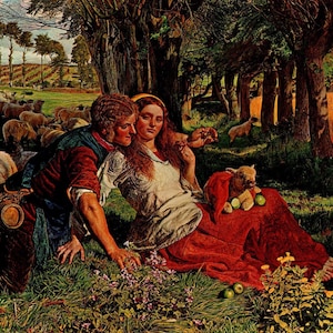 WILLIAM HOLMAN HUNT Oryginalny wydruk książki vintage „The Hireling Shepherd” – obraz prerafaelitów – wyjątkowy prezent