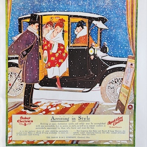 Anuncios de autos antiguos estadounidenses de Baker and Simplex: póster vintage original grande de 2 caras: un regalo único para los entusiastas de los autos clásicos.