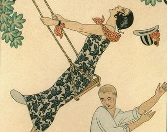 George Barbier Art Deco Poster: "The Swing" Vintage Fashion Print