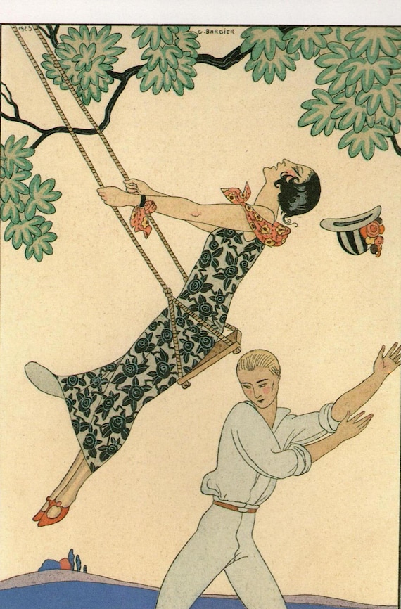 George Barbier Art Deco Poster: "The Swing" Vintage Fashion Print