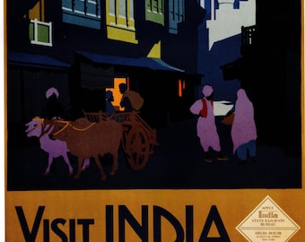 Cartel de viaje antiguo a la India / Anuncio de turismo indio