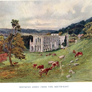 1908 Warwick Goble Original Antique Print – Rievaulx Abbey from the South-East - Abbeys of England - Unique Gift