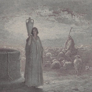Gustave Doré Engraving: Jacob Tending Flocks, Antique Bible Print