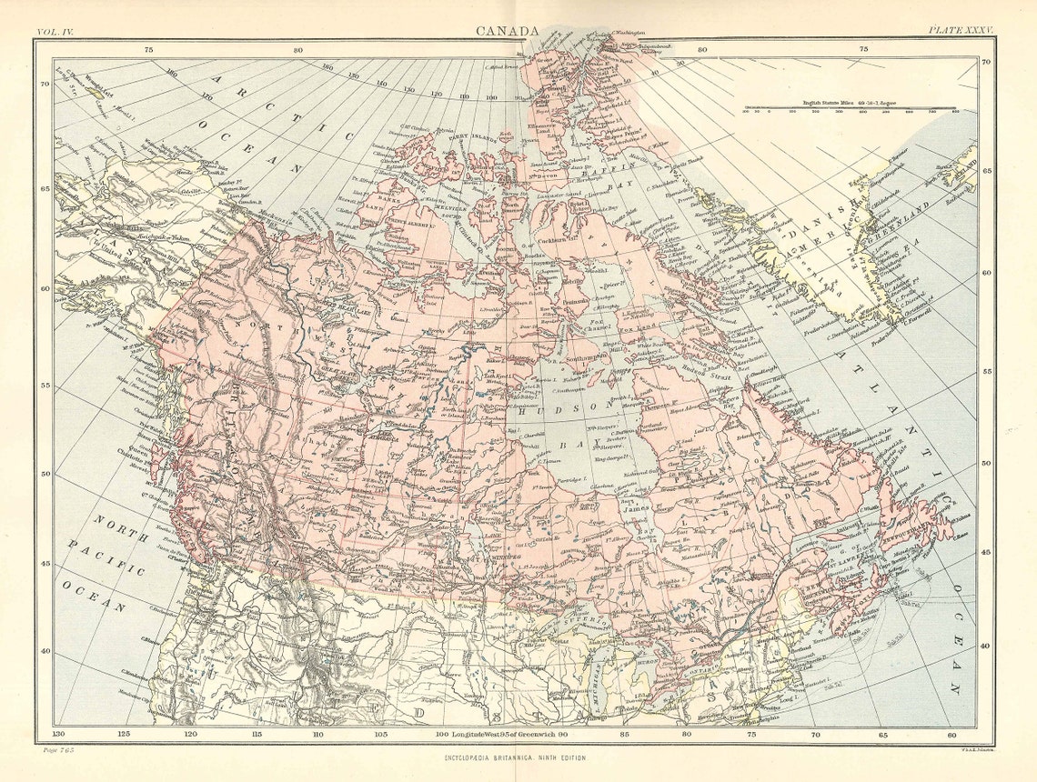 Antique Map CANADA From 9th Edition Encyclopaedia Britannica Etsy