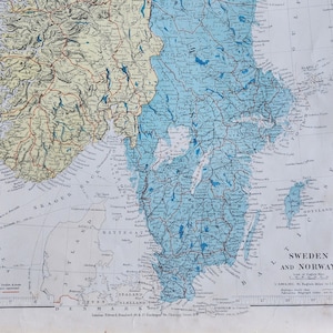アンティーク スウェーデン & ノルウェー オリジナル 1889 年地図 - 希少な 19 世紀の大型地図 - 地図収集家へのユニークなギフト - 地図作成