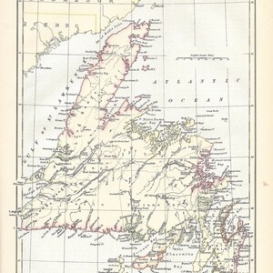 Antique Map NEWFOUNDLAND, Canada from 9th Edition Encyclopaedia Britannica 1875-1889 - Original Rare 19th Century map - Victorian print Gift