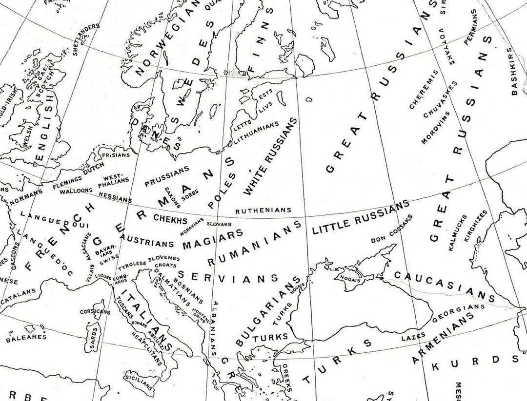 1910 Antique Map: Distribution of European Races - Ethnology ...