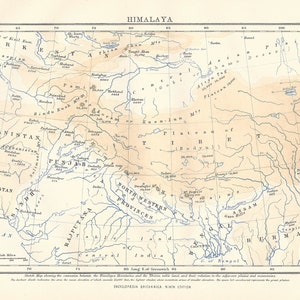 Antique Map HIMALAYA, ASIA from 9th Edition Encyclopaedia Britannica 1875-1889 - original rare 19th Century print - Victorian map - Gift