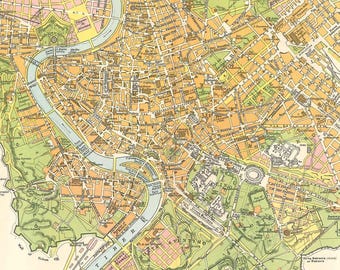 Antique Modern Rome Map Print: 1885 Encyclopaedia Britannica, Victorian Decor