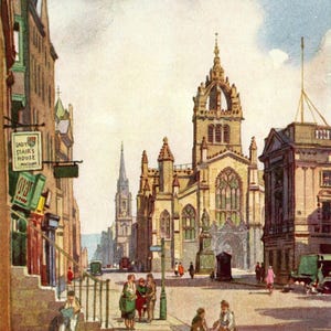 St Giles Cathedral Vintage Print: 1920s Edinburgh Cityscape Art