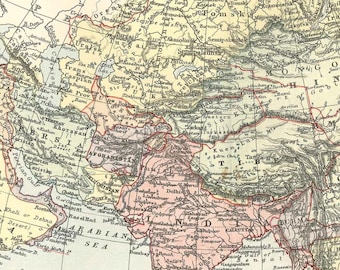 チベットヒマラヤ地図 アンティーク銅版画 アジア地図 1892年