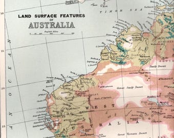 Australia Map Land Surface Features 1890 – J.G. Bartholomew Cartographic Plate