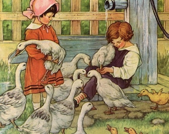 Barnrumstryck med bondgårdsdjur från 1936 | Illustratör C.M. Burd