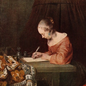 Gerard Ter Borch "La carta", impresión vintage original de gran formato de 1934, un regalo único para los amantes del arte (V3)