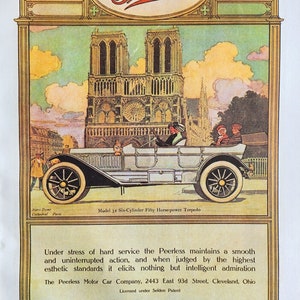 Peerless and Locomobile Antique American Auto Ads - Large Original Vintage Poster 2-sided - Gift classic car enthusiasts