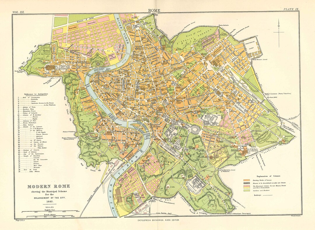 Antique Rome Map Print: 1885 Encyclopaedia Britannica, Victorian Decor ...