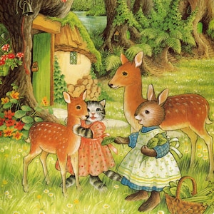 Shirley Barber Vintage Board Book Page: Martha B. Rabbit, Woodland Fairies
