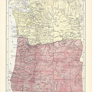Antike Karte OREGON & WASHINGTON, USA aus der 9th Edition Enzyklopaedia Britannica 1875-1889 - Originale seltene Landkarte des 19ten Jahrhunderts - viktorianischer Druck