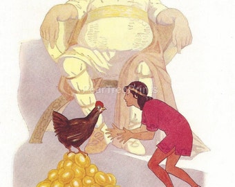 Margaret Tarrant “Fairy Tales” Original Vintage Print c.1940s – Jack and the Bean-Stalk - Unique Gift