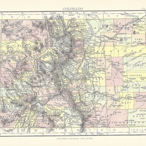 Antique Map COLORADO, USA from 9th Edition Encyclopaedia Britannica 1875-1889 - original rare 19th century print - Victorian map print GIFT