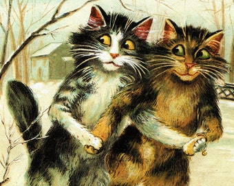 Impression de chat vintage originale – Époques victoriennes et édouardiennes – Louis Wain et autres - Amoureux des chats - Félins irrésistibles - Cadeau unique