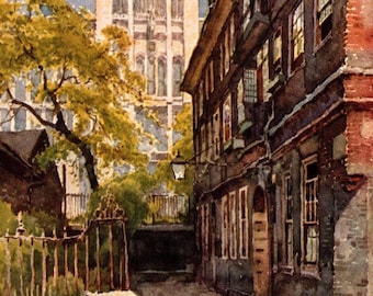 1925 London Print: The Record Office, Clifford's Inn - E.W. Haslehust Watercolour