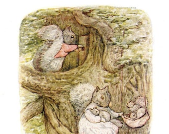 1977 Beatrix Potter "The Tale of Timmy Tiptoes" Original Print - Whimsical Nursery Art Cute Woodland Animals