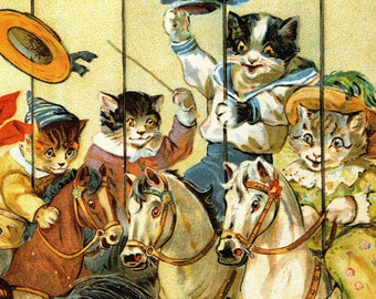 Impression de chat vintage originale – Époques victoriennes et édouardiennes – Louis Wain et autres - Amoureux des chats - Félins irrésistibles - Cadeau unique