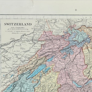 アンティーク スイス オリジナル 1889 年地図 - 希少な 19 世紀の大型地図 - 地図収集家へのユニークなギフト - 地図作成