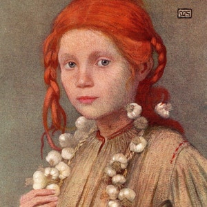 Raro grabado antiguo original de Hungría de 1909 - El vendedor de ajo - Adrian & Marianne Stokes - Regalo único (45)