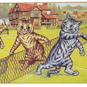 Louis Wain Cats Print: Vintage Edwardian Tennis Scene