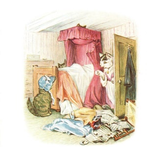 Grabado antiguo de Beatrix Potter: Arte infantil de Tom Kitten, 1907