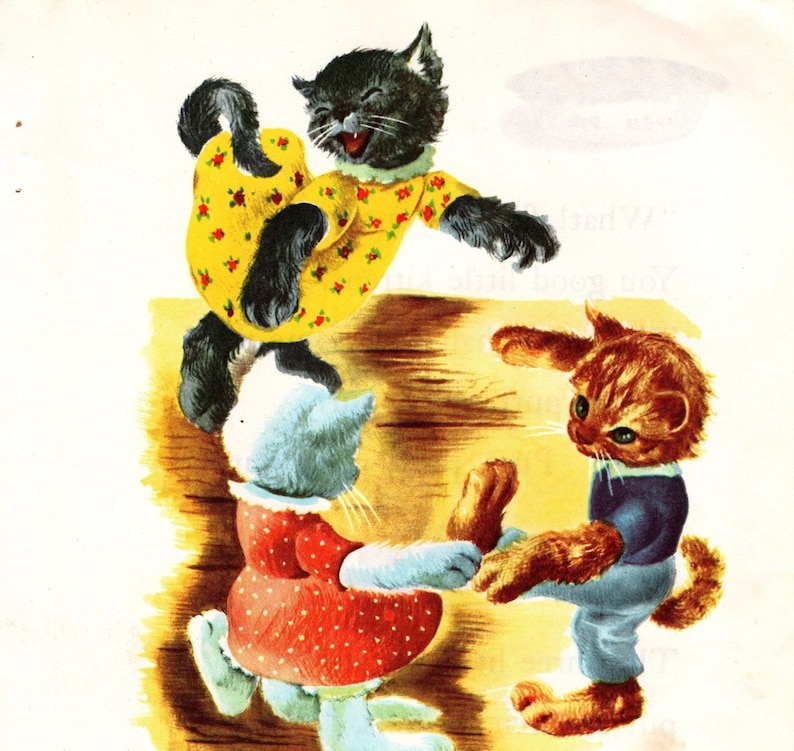 Vintage 1940s Three Little Kittens Art Print: Retro Nursery Decor - Etsy