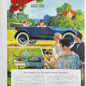 Buick and White Company Antique American Auto Ads - Large Original Vintage Poster 2-sided - Unique Gift classic car enthusiasts