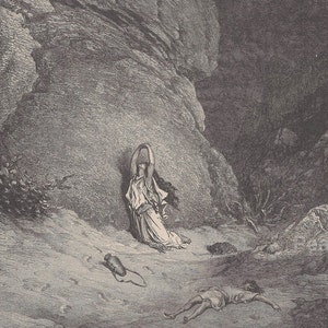 1887 Rare GUSTAVE DORÉ Engraving “Hagar in the Wilderness” - The Doré Bible Gallery  -Original Antique Print biblical religion