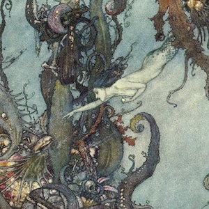 Dulac’s Fairy Tales Original Vintage 2-sided Print – The Mermaid & The Emperor&#39;s New Clothes - Fantasy Art – Unique Gift (17)