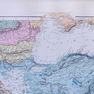 アンティーク 東地中海諸国 1889 年オリジナル地図 - 希少な 19 世紀の大型地図 - 地図収集家へのユニークなギフト - 地図作成