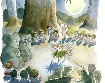 Estampa vintage de Snugglepot & Cuddlepie: Arte de May Gibbs Gumnut Babies