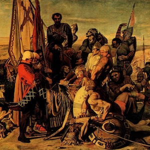 FORD MADOX BROWN Oryginalny zabytkowy wydruk książkowy „Ciało Harolda przywiezione przed Wilhelma Zdobywcę” – obraz prerafaelitów – prezent