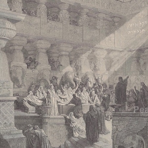 Gustave Doré &quot;Belshazzar&#39;s Feast&quot; Engraving - 1891 Antique Bible Print