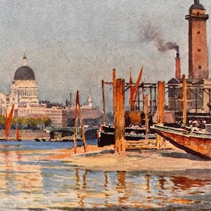 Impression 1924 Thames Waterloo Bridge : scène londonienne vintage par Haslehust