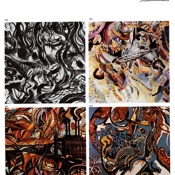 U Boccioni, David Burliuk, W Kadinsky & Jackson Pollock Art Nouveau Original Vintage Print - Unique gift for art lovers